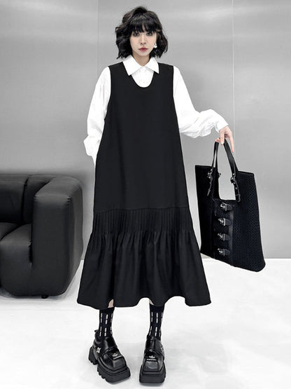 Long Sleeves Loose Buttoned Pleated Solid Color Polo Blouses&Shirts Tops