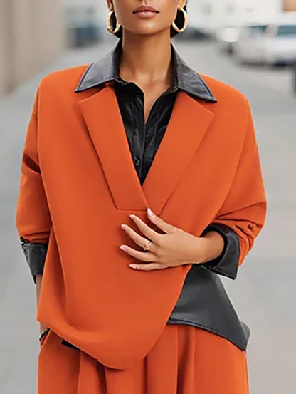 Long Sleeves Loose Contrast Color Split-Joint Lapel Sweatshirt Tops