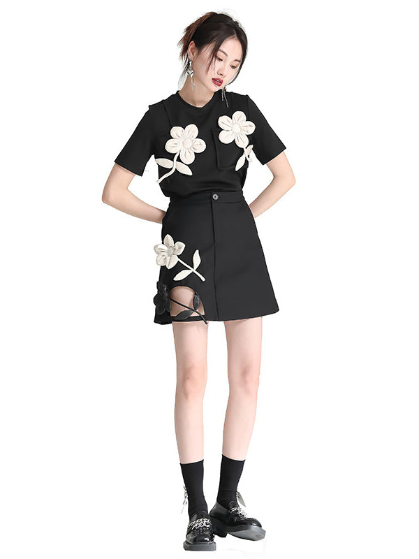 T-shirt original et élégant avec appliques de couleur contrastée 