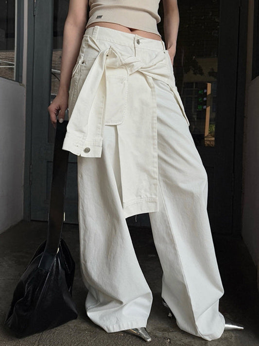 High Waisted Loose Buttoned Solid Color Pants Trousers