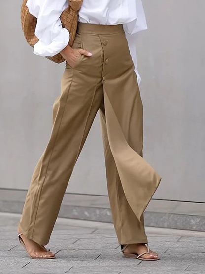 High Waisted Asymmetric Solid Color Pants Trousers