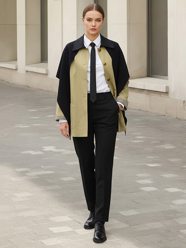 Long Sleeves Buttoned Contrast Color Pockets Lapel Jackets Outerwear With Shawl