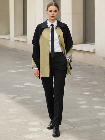 Long Sleeves Buttoned Contrast Color Pockets Lapel Jackets Outerwear With Shawl