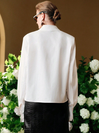 Long Sleeves Bowknot Solid Color Bow Collar Blouses&Shirts Tops