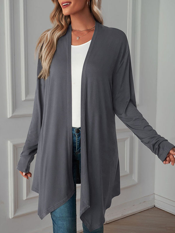 Vêtements d'extérieur amples à manches longues et col affirmé de couleur unie 