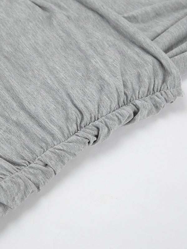 Robe de soirée longue à manches longues, plissée, moulante, couleur unie, fendue, épaules dénudées 