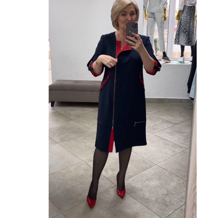 Side zip crew neck long dress