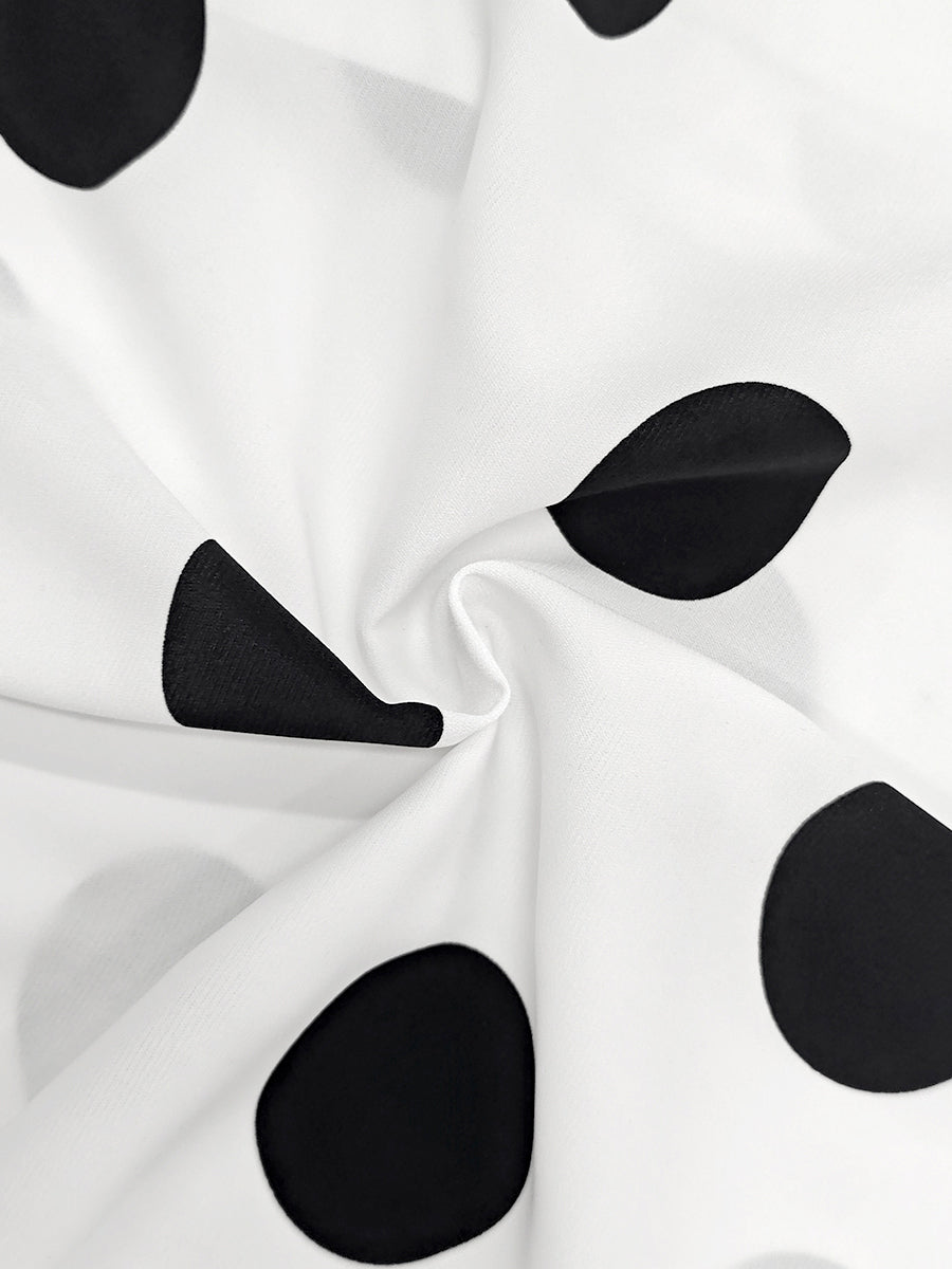 Long Sleeves Loose Buttoned Polka-Dot Printed Lapel Blouses&Shirts Tops