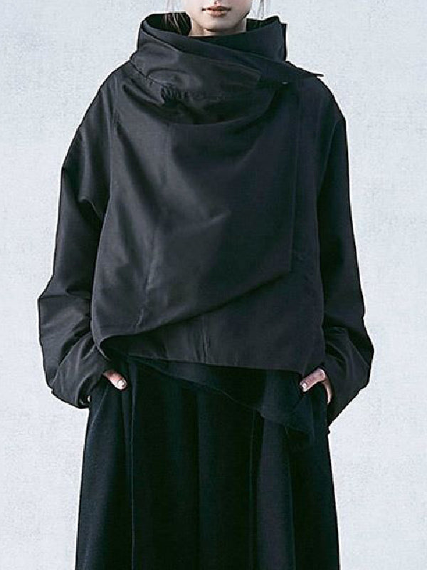 Solid Color Loose Long Sleeves Stand Collar Outerwear Jackets&Coats