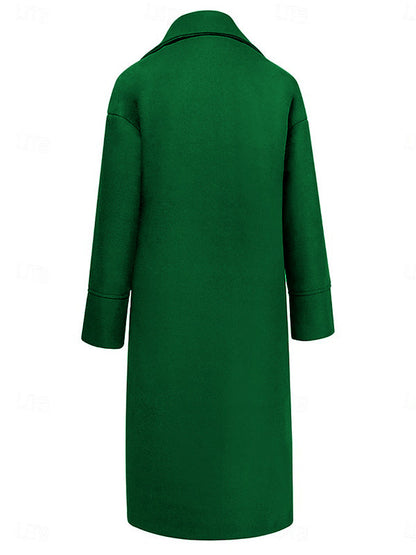 Split-Joint Solid Color Pockets Buttoned Loose Long Sleeves Stand Collar Woolen Coat