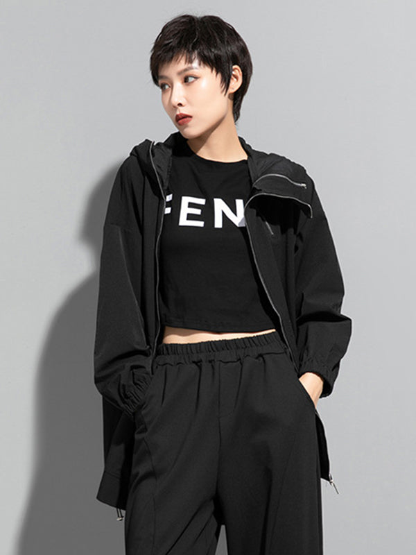 Moderne, unregelmäßige, lockere, einfarbige Oberbekleidung mit Reißverschluss und Kapuze 