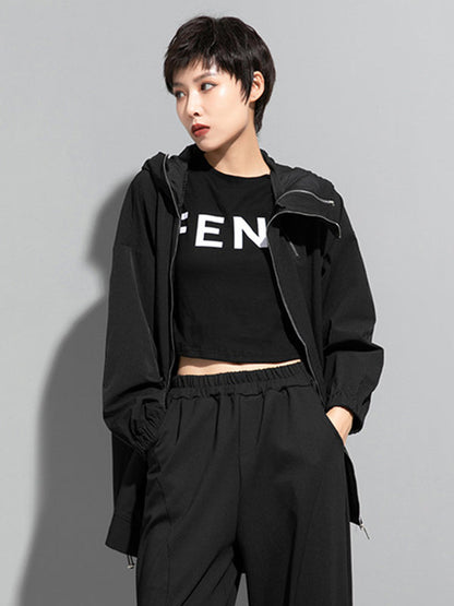 Moderne, unregelmäßige, lockere, einfarbige Oberbekleidung mit Reißverschluss und Kapuze 