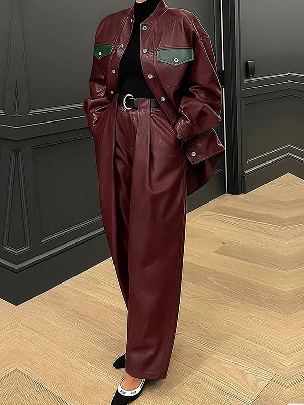 Long Sleeves Loose Buttoned Pockets Solid Color Round-Neck Jackets Outerwear