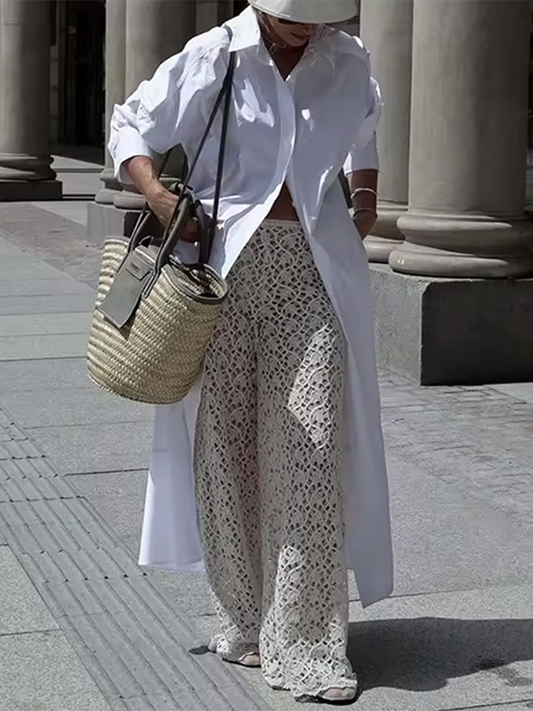 Split-Joint Lapel Maxi Dress with Long Sleeves