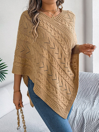 Half Sleeves Loose Solid Color V-Neck Cape