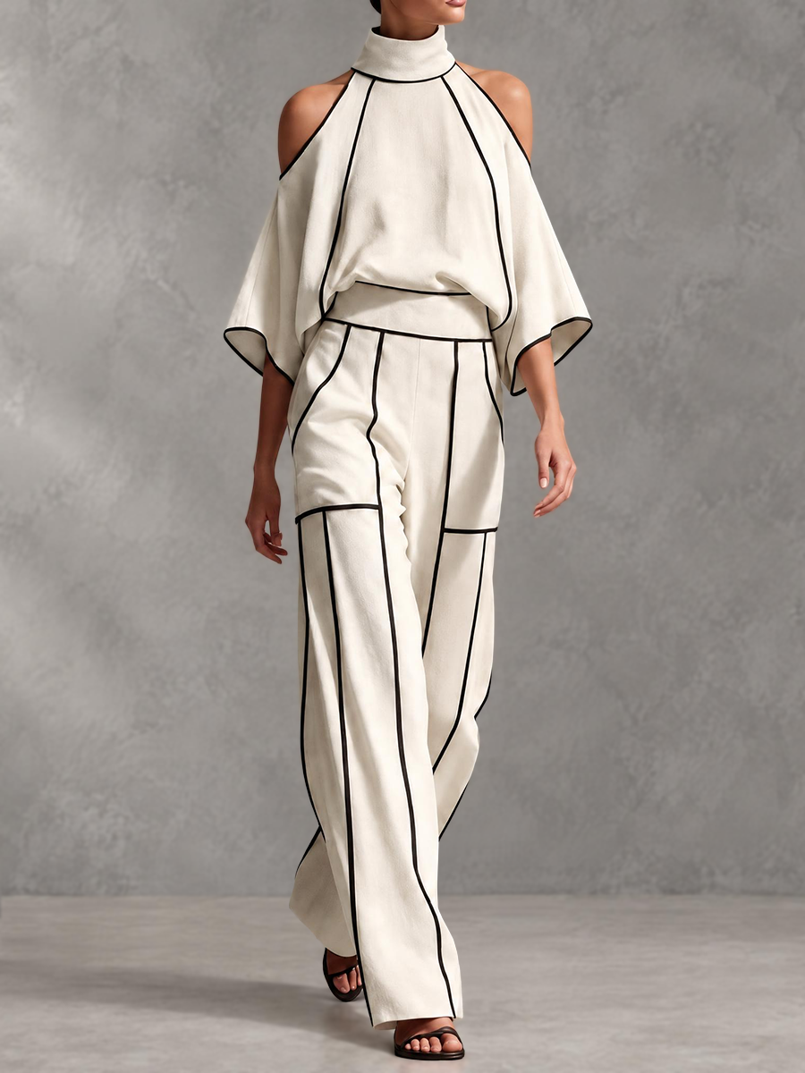 Striped Pockets Elasticity Contrast Color High Waisted Trousers Pants