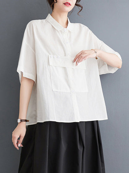 Loose Short Sleeves Solid Color Split-Joint Blouses