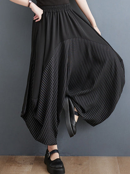Harem Pants Irregular Clipping Split-Joint Striped Casual Pants Bottoms