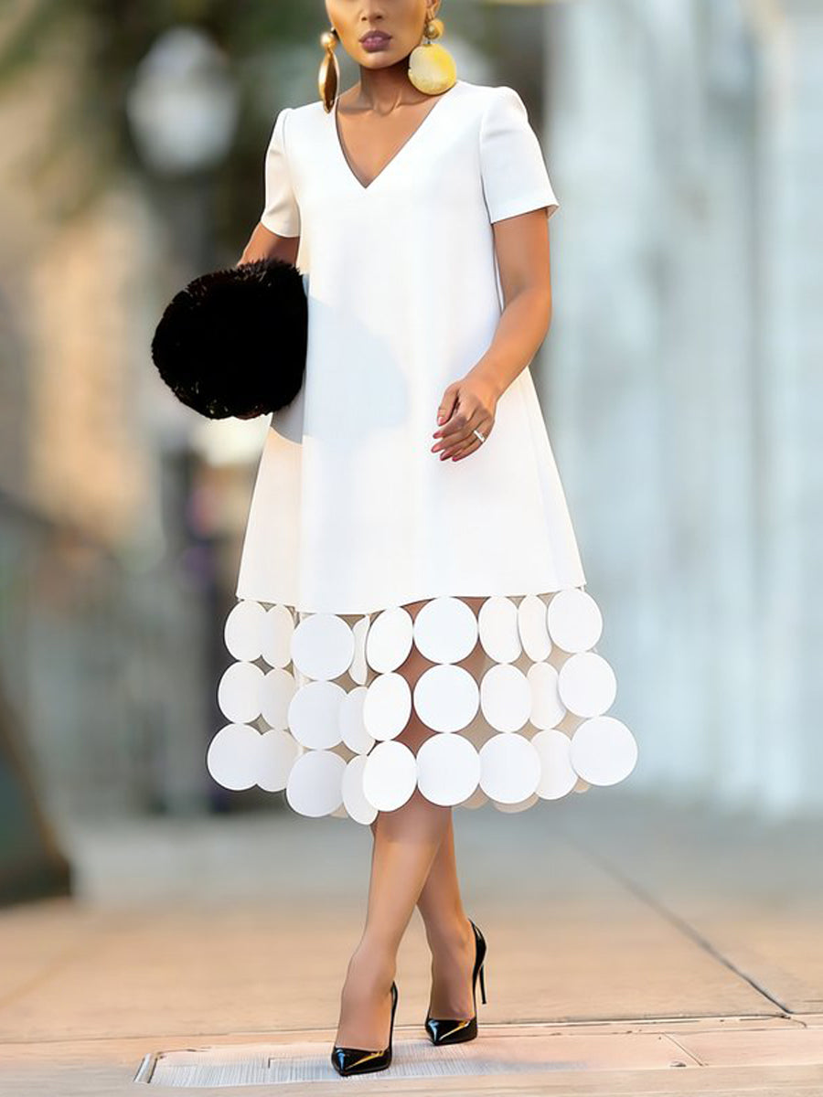 A-line Loose Solid Color Split-Joint Tasseled V-neck Midi Dresses