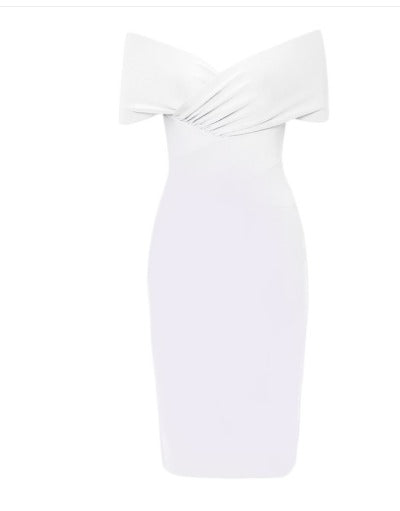 ANISA Off Shoulder Mid Sleeve Mini Bandage Dress WHITE