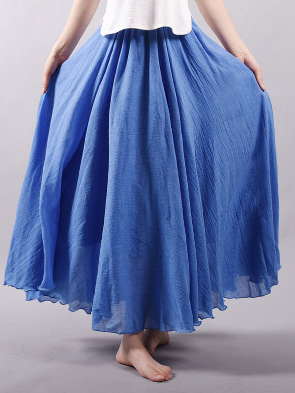 Casual A-Line Elastic Waist Solid Color Skirts BLUE