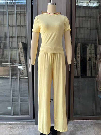 Ensemble trois pièces : cardigan ample à manches longues, t-shirt à col rond et pantalon élastique à cordon de serrage 