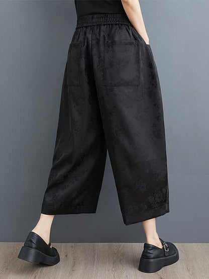 Harem Pants High Waisted Elasticity Jacquard Pockets Solid Color Ninth Pants Trousers