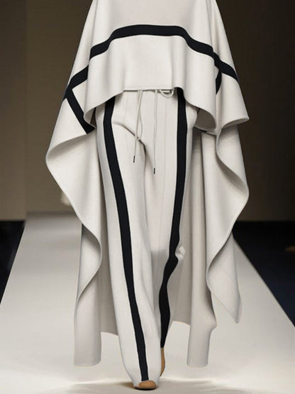 High-Low Loose Striped High Neck Cape