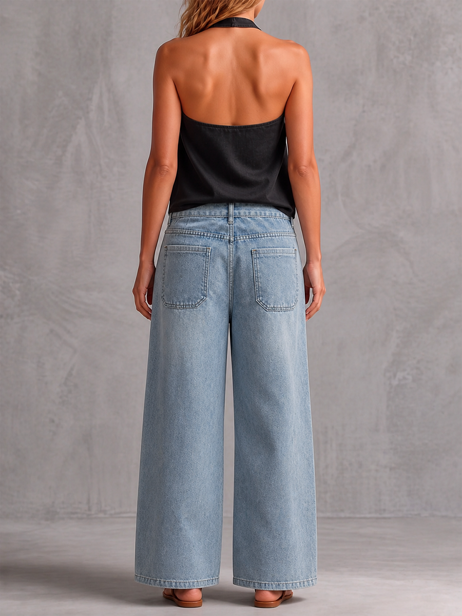 Solid Color Pockets High Waisted Trousers Jean Pants Bottoms