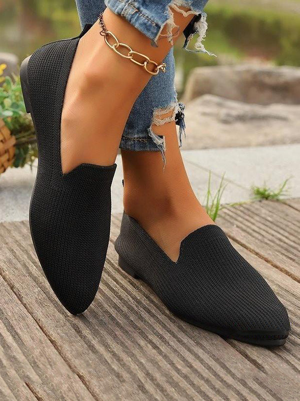 Pointed-Toe Shallow Cut Split-Joint Flat Shoes BLACK