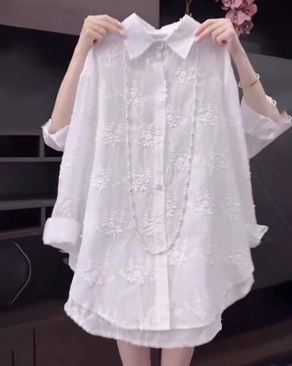 Anneliese™ | Floral Solid Color Shirt with Dropped Shoulders
