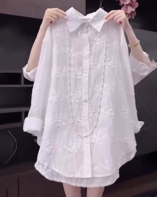 Anneliese™ | Floral Solid Color Shirt with Dropped Shoulders