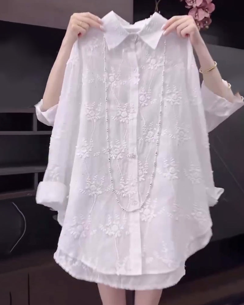 Anneliese™ | Floral Solid Color Shirt with Dropped Shoulders