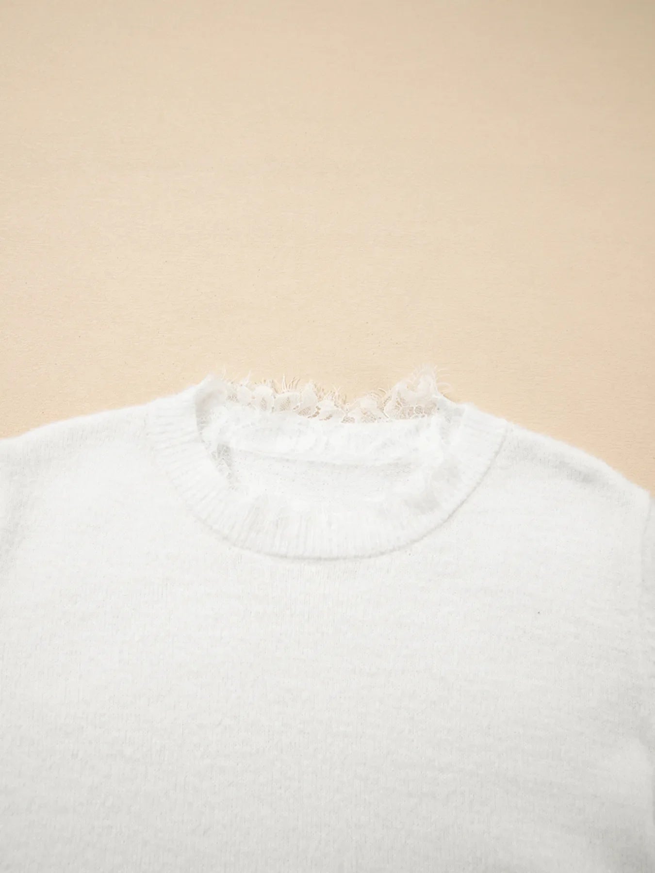 Lace Sleeve Faux Two-Piece Fuzzy Sweater