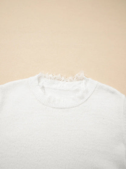 Lace Sleeve Faux Two-Piece Fuzzy Sweater