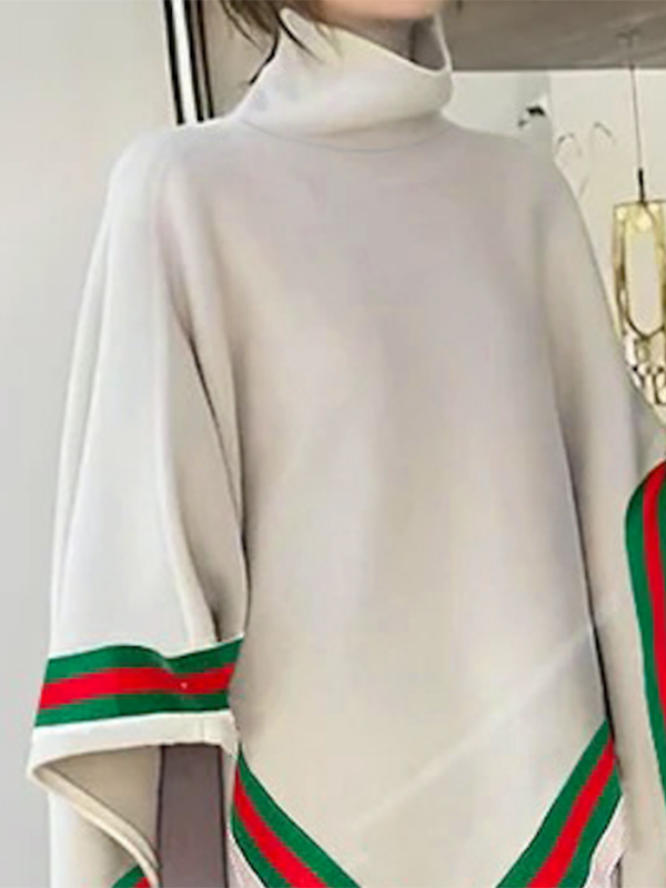 Unregelmäßiger Ausschnitt, lockere, asymmetrische, gestreifte Pulloveroberteile mit hohem Halsausschnitt 