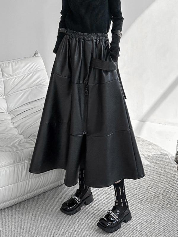 A-Line Hipster Solid Color Split-Joint Zipper Skirts Bottoms