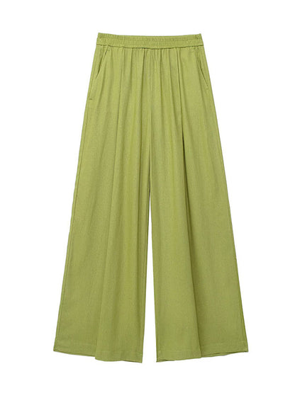 Loose Solid Color Split-Joint Split-Side Lapel Blouse + Elasticity Pleated Pants Trousers Two Pieces Set