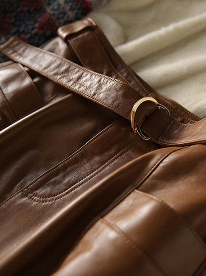 A-Line High Waisted Belted Buttoned Pockets Solid Color Split-Joint Zipper Skirts Bottoms