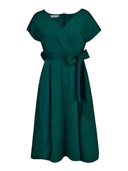 Einfarbige Midikleider mit Schleife und V-Ausschnitt 