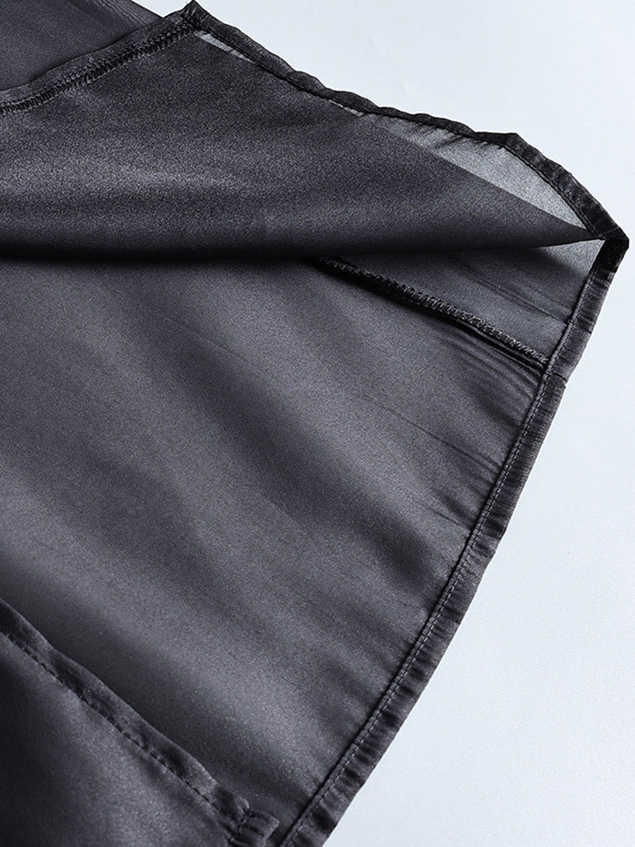 Elasticated Waist High Waisted Layered See-Through Solid Color Split-Joint Skirts Bottoms