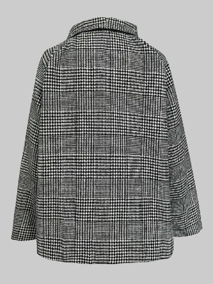 Long Sleeves Loose Asymmetric Houndstooth Plaid Stand Collar Jackets Outerwear