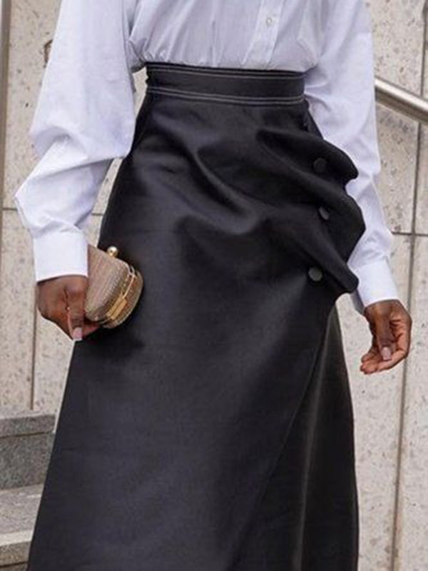 A-Line Loose Asymmetric Buttoned Pleated Split-Joint Skirts