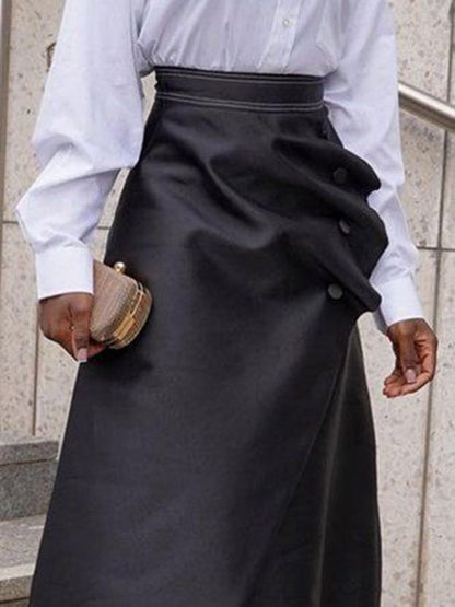 A-Line Loose Asymmetric Buttoned Pleated Split-Joint Skirts