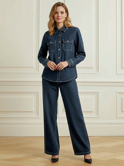 Loose Wide Leg Buttoned Pockets Solid Color Jean Pants Bottoms