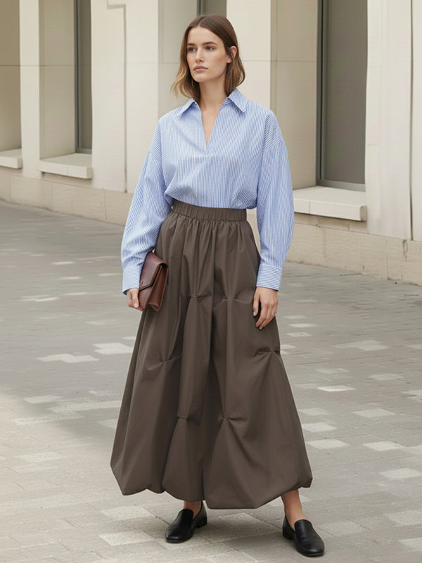 A-Line Flared Elasticity Fluffy Pleated Solid Color Skirts