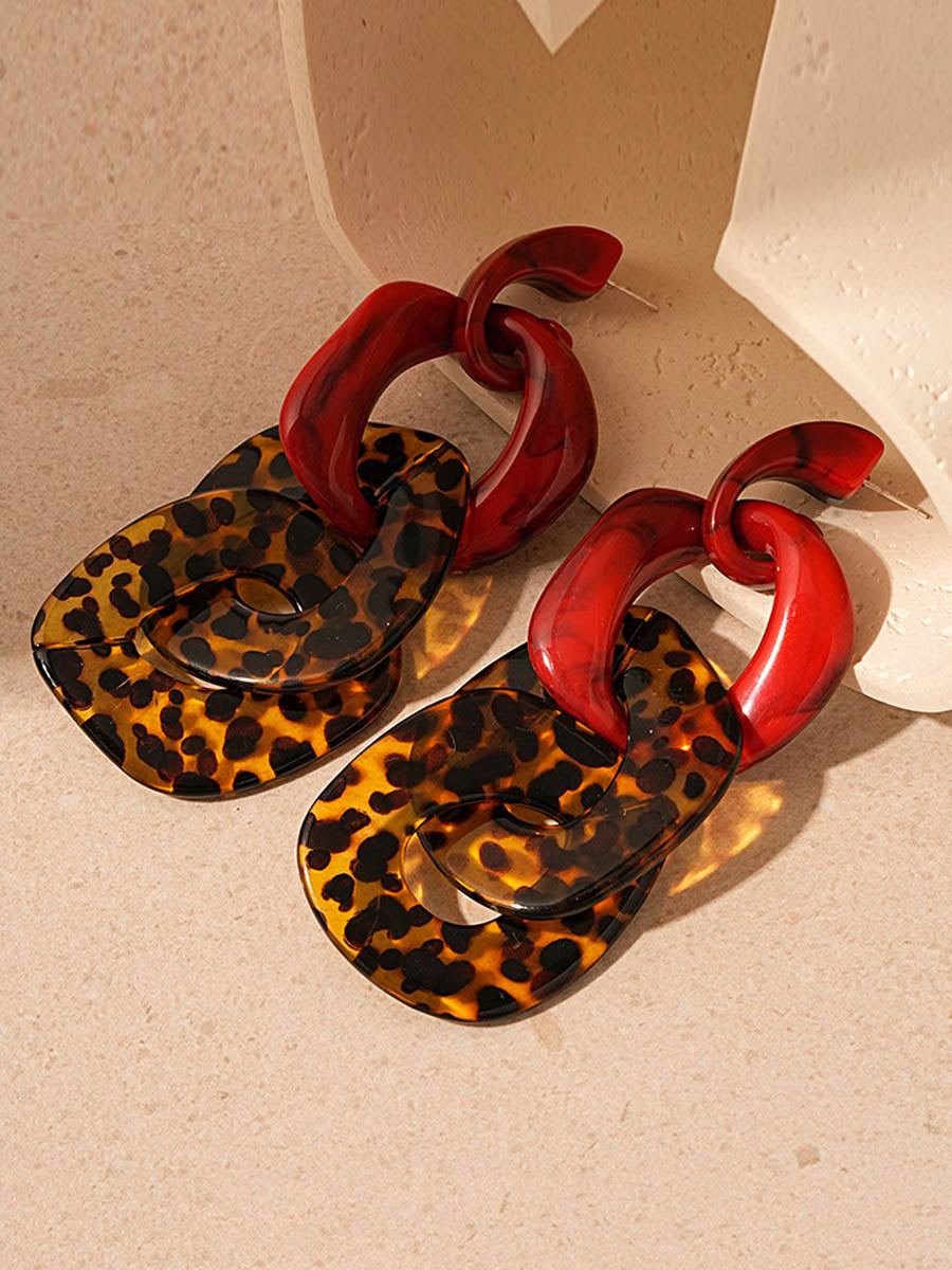 Contrast Color Geometric Leopard Drop Earrings