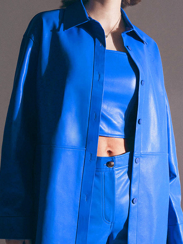 Vestes amples à manches longues et revers fendus de couleur unie 