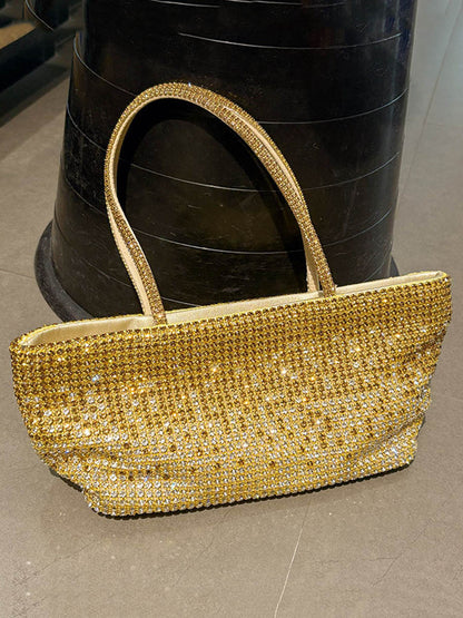 Zipper Solid Color Rhinestone Satchels Bags