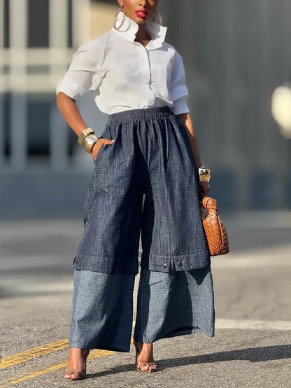 Loose Wide Leg Elasticity Jean Pants Bottoms Trousers